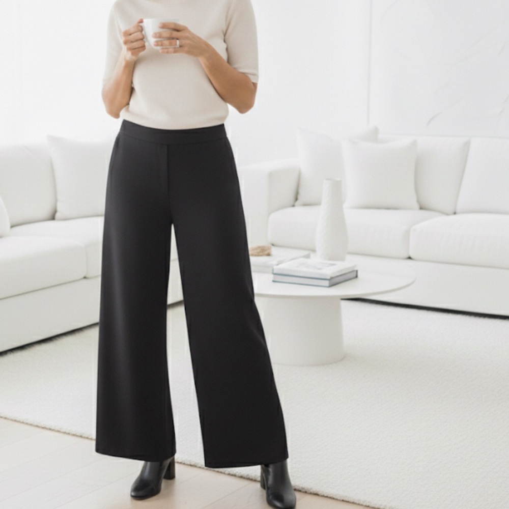 Bryn Walker Black Wide Leg Dressy Palazzo Flat Front Pullon Nylon Stretch Pants